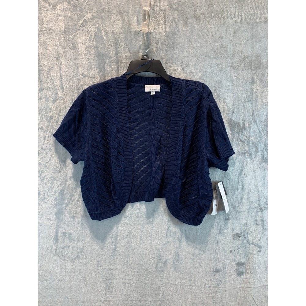 Signature by Robbie Bee Navy Blue Chevron Pointelle Open Front Shrug XL NEW